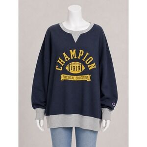 Champion XXL Oversized Sweatshirt Navy Crewneck Vintage Style Graphic Pullover